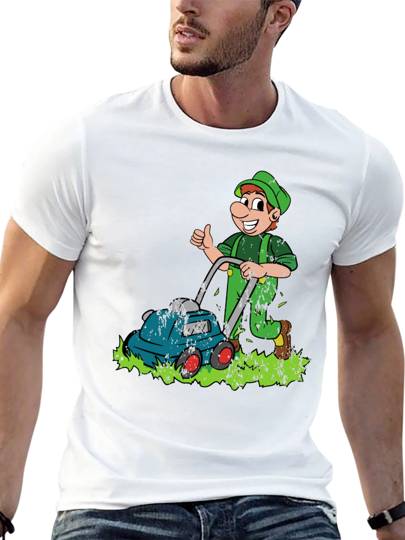 Funny Lawn Mower Cartoon Graphic T-Shirt