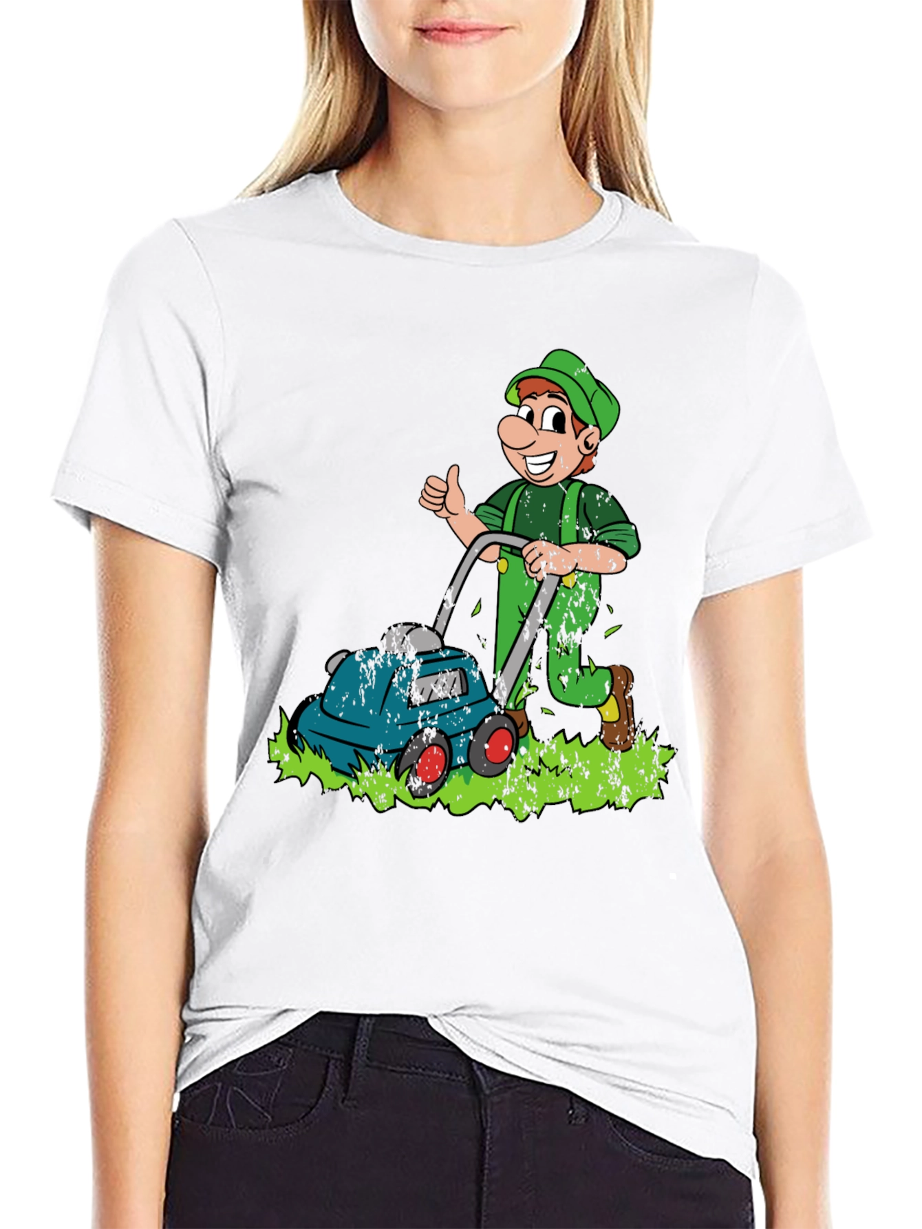 Funny Lawn Mower Cartoon Graphic T-Shirt