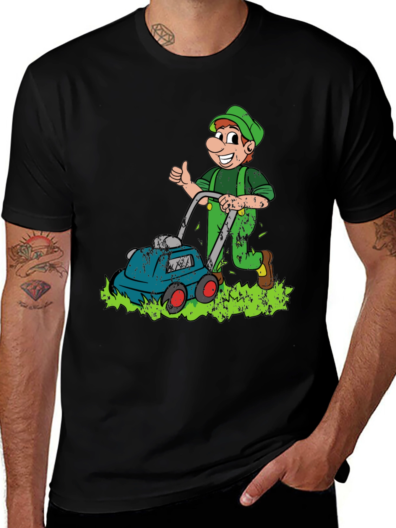 Funny Lawn Mower Cartoon Graphic T-Shirt