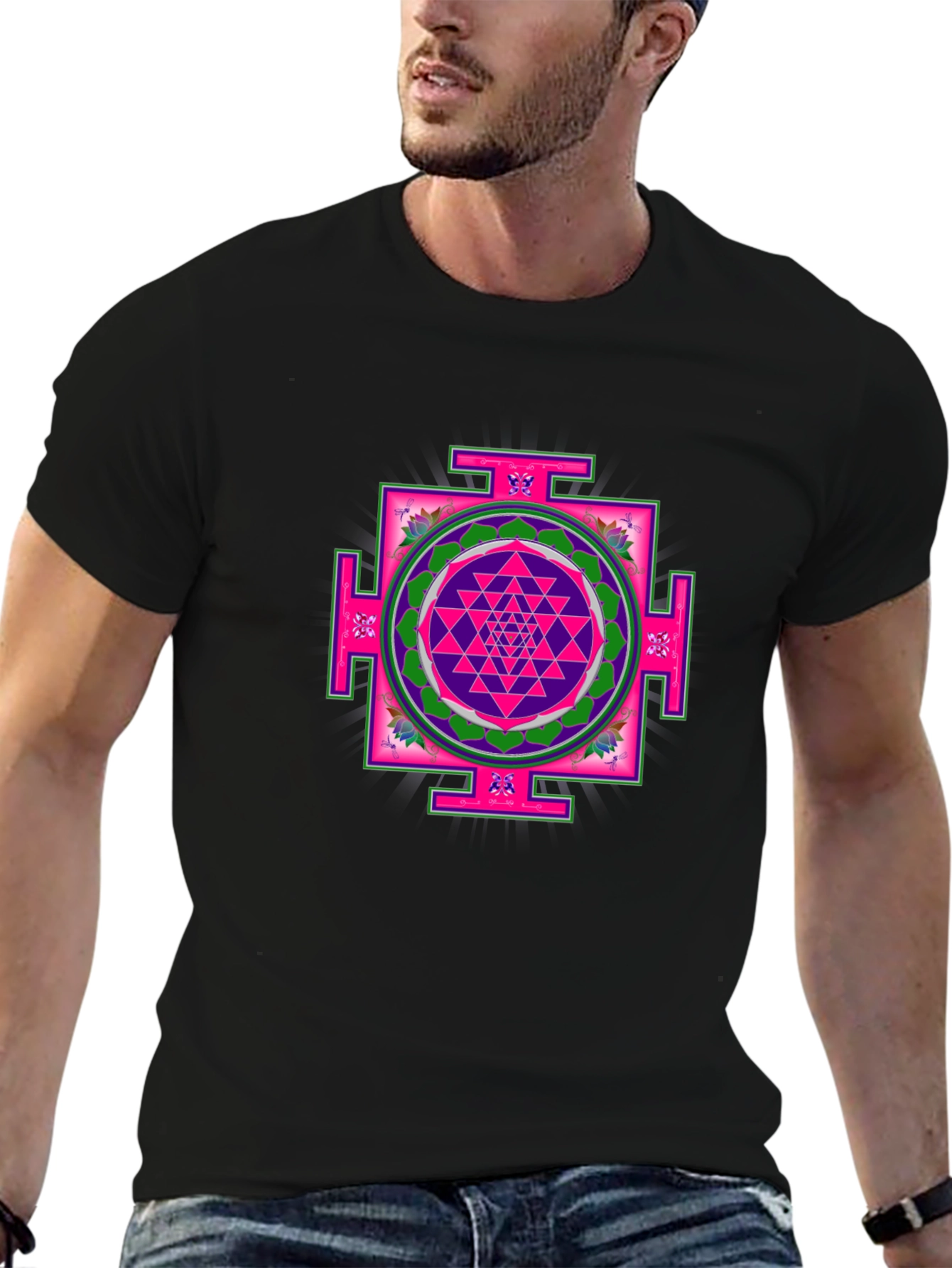 Geometric Mandala Print Black T-Shirt