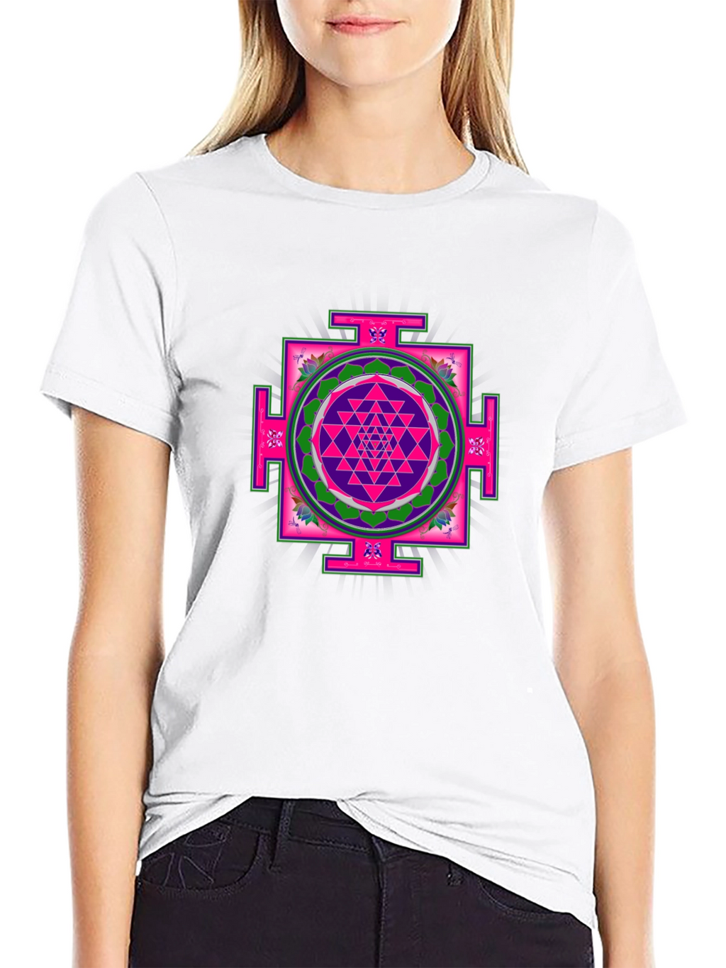 Geometric Mandala Print Black T-Shirt