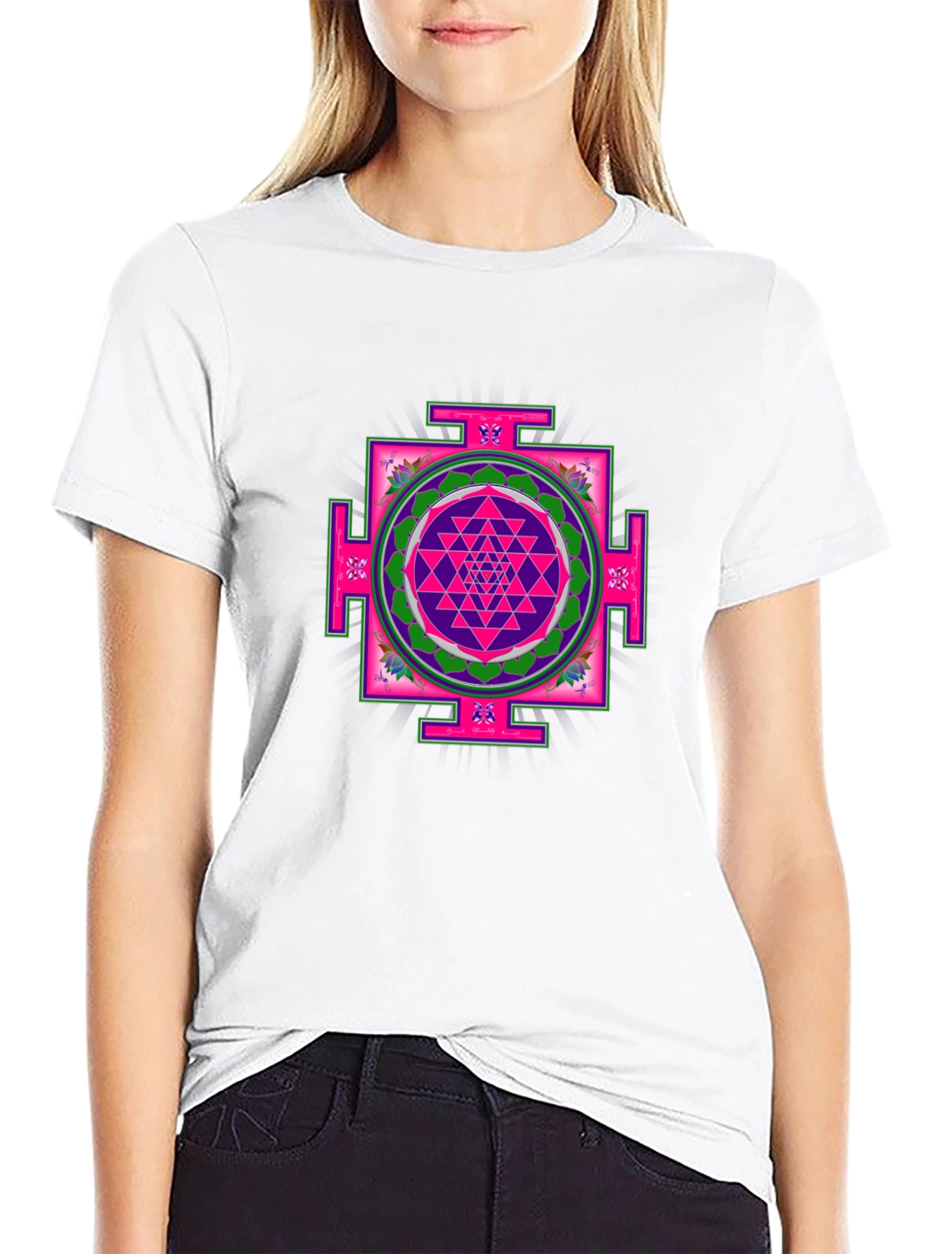 Geometric Mandala Print Black T-Shirt