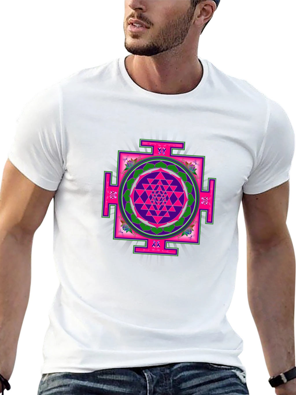 Geometric Mandala Print Black T-Shirt