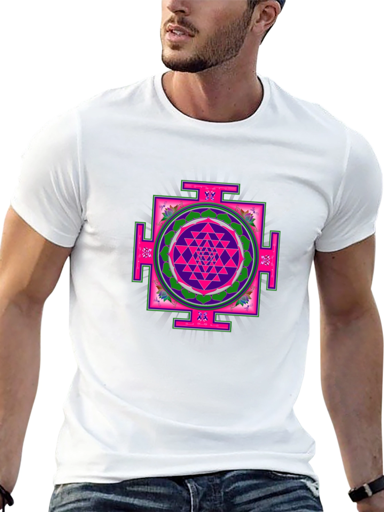 Geometric Mandala Print Black T-Shirt
