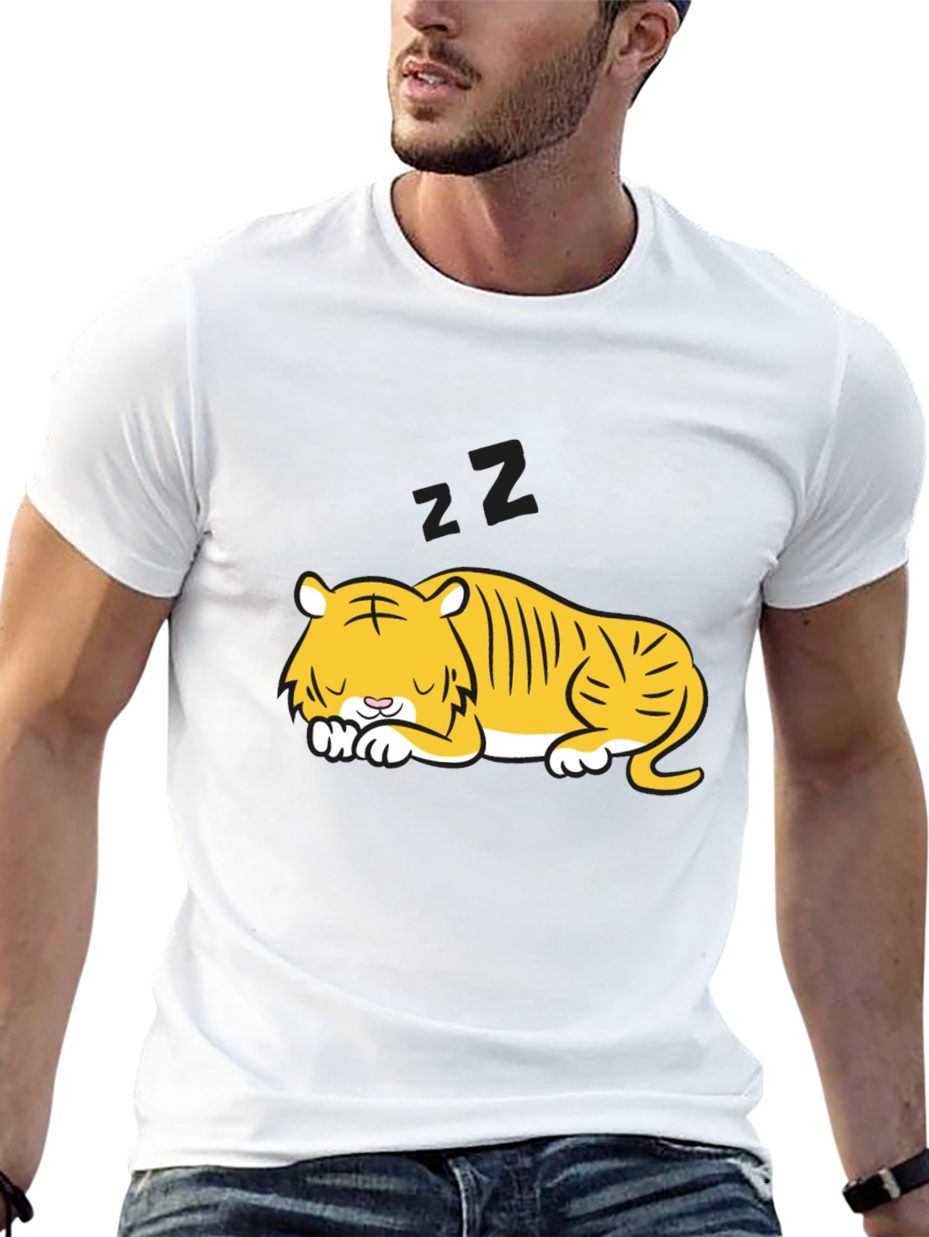 Sleeping Tiger Graphic Tee - Black Cotton Comfort