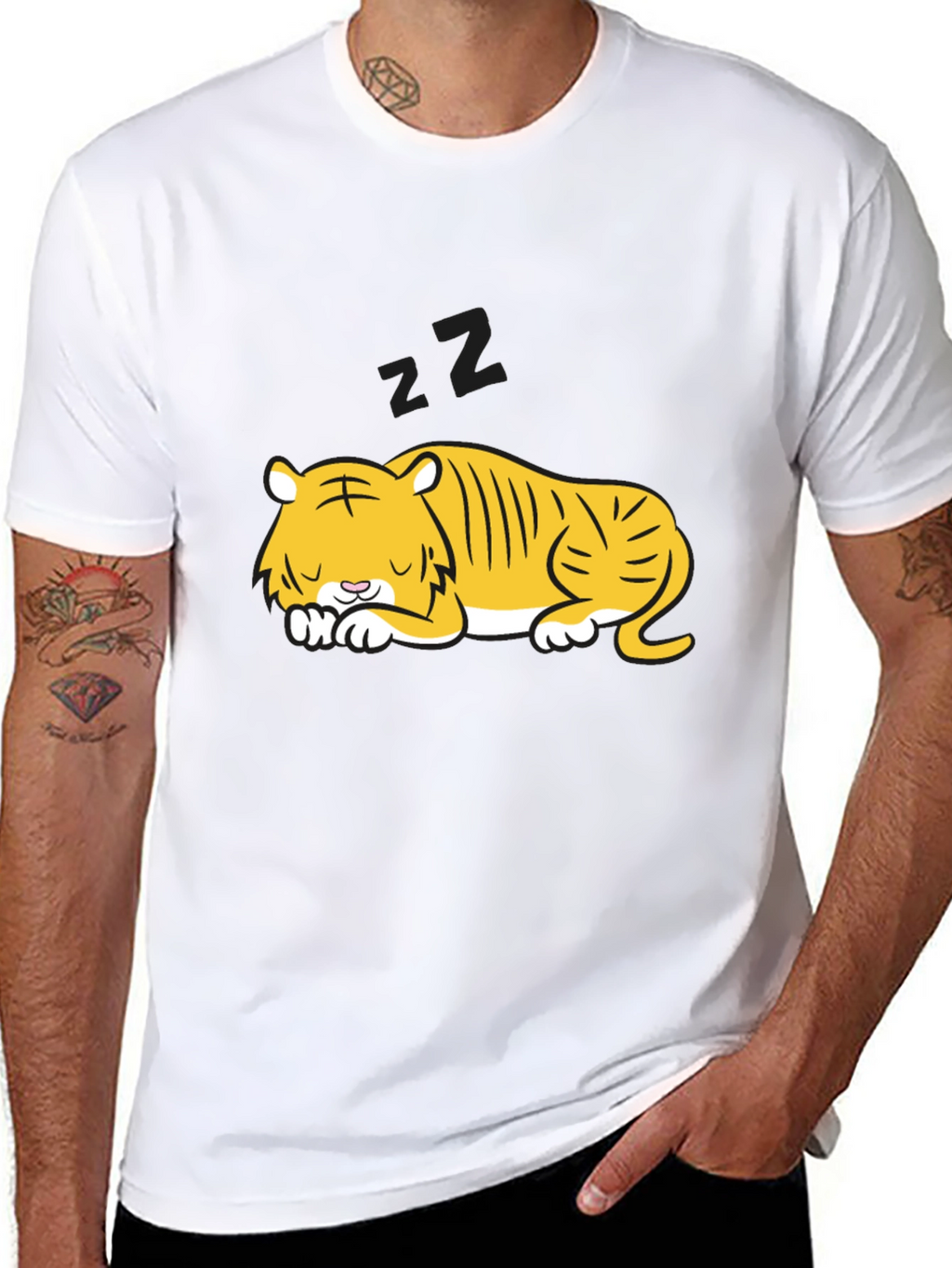 Sleeping Tiger Graphic Tee - Black Cotton Comfort