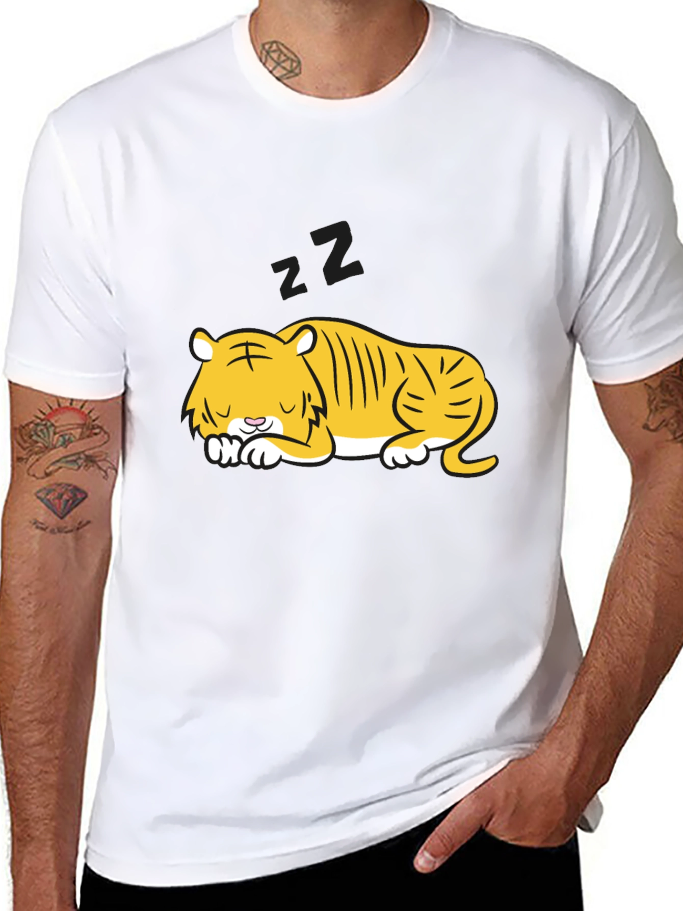Sleeping Tiger Graphic Tee - Black Cotton Comfort