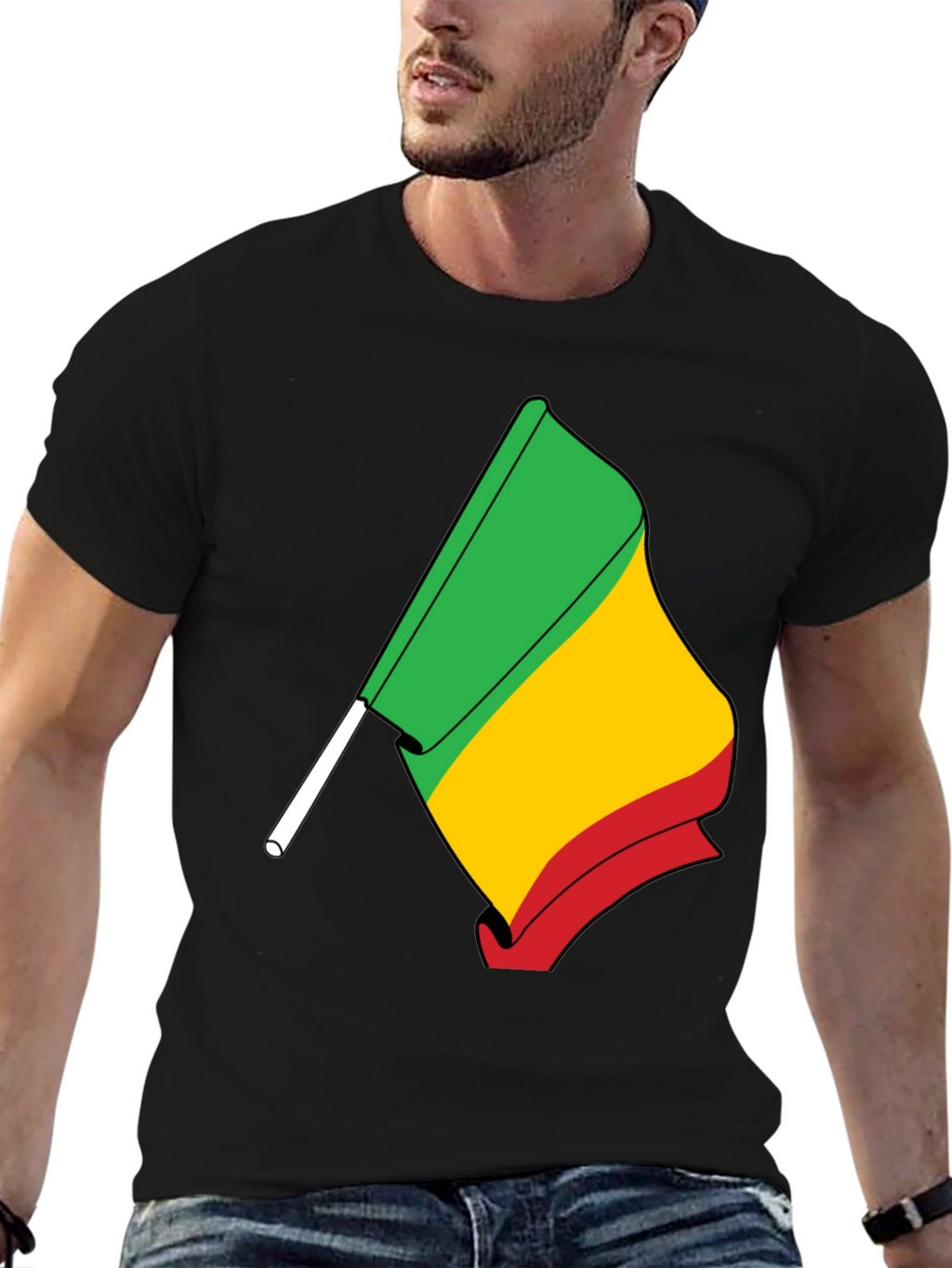 Rasta Flag Graphic Tee - Black Cotton T-Shirt