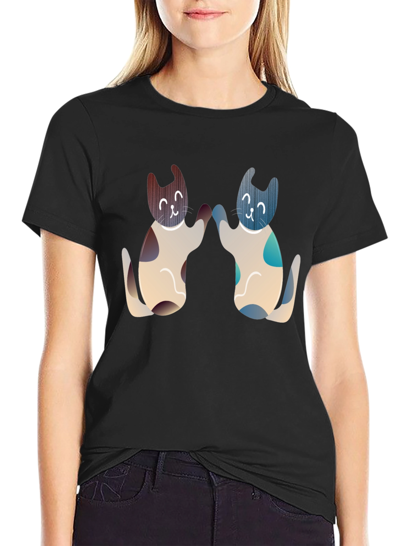 Cute Cats High Five Graphic Tee - Black