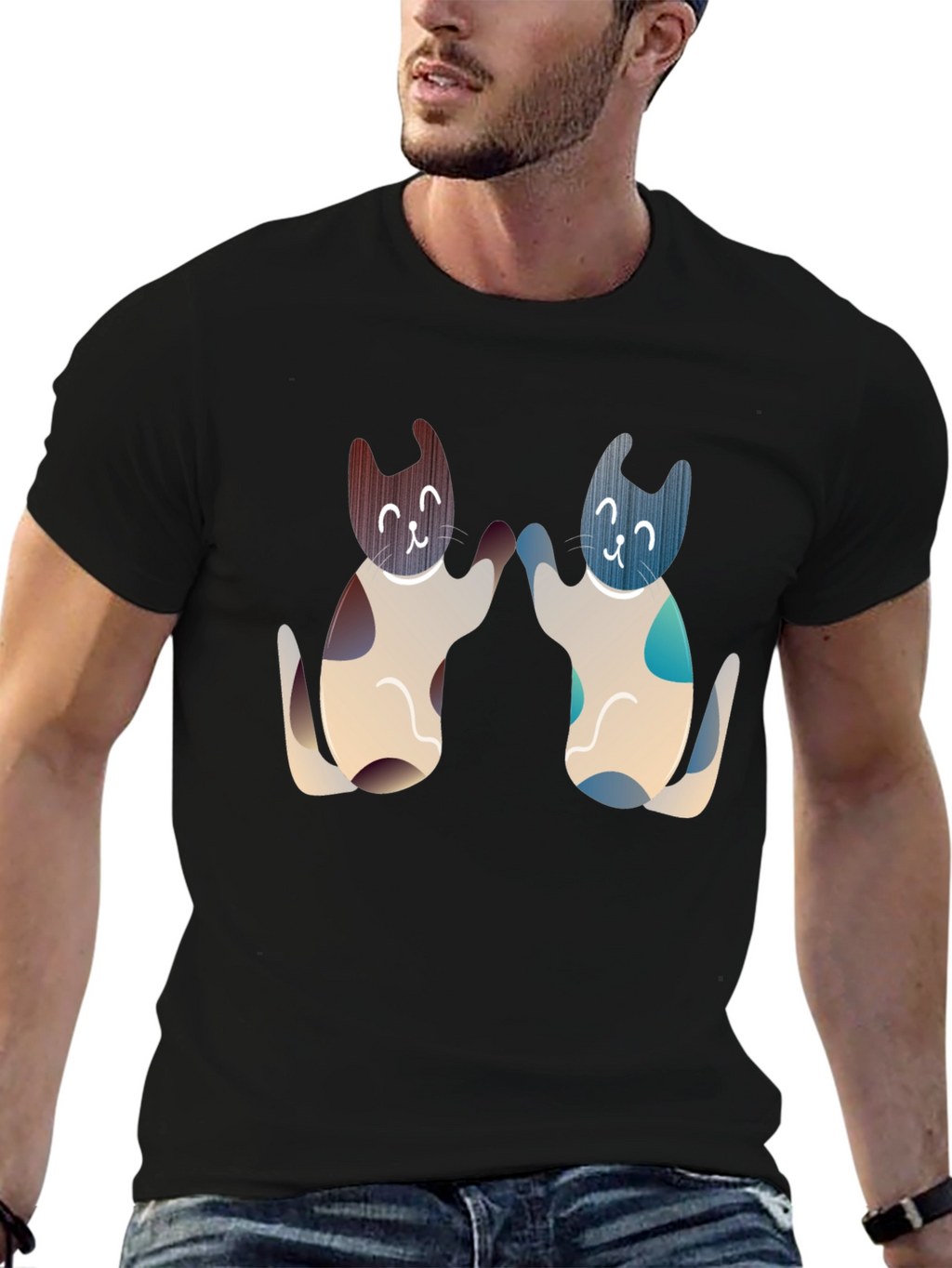 Cute Cats High Five Graphic Tee - Black