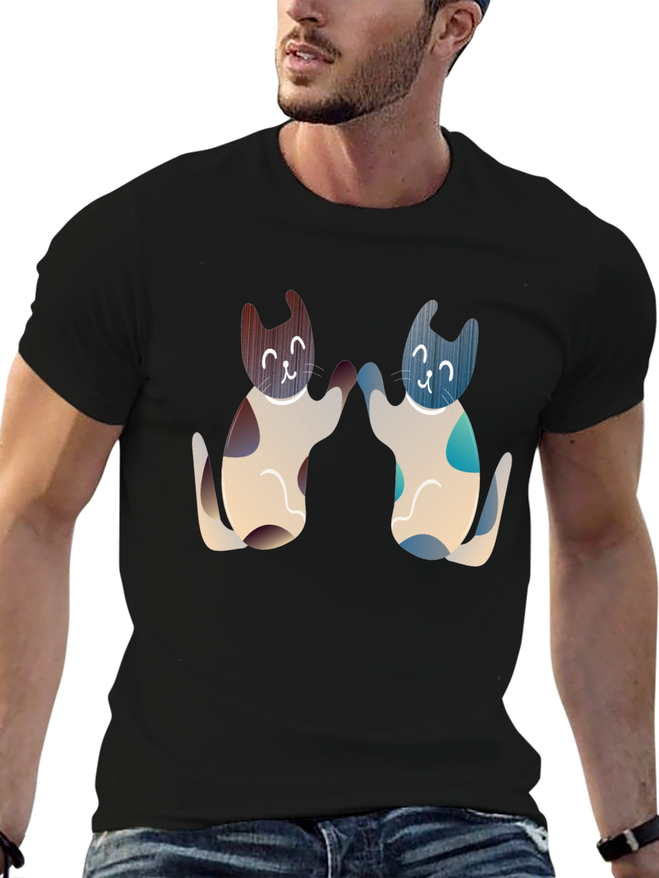 Cute Cats High Five Graphic Tee - Black