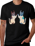 Cute Cats High Five Graphic Tee - Black