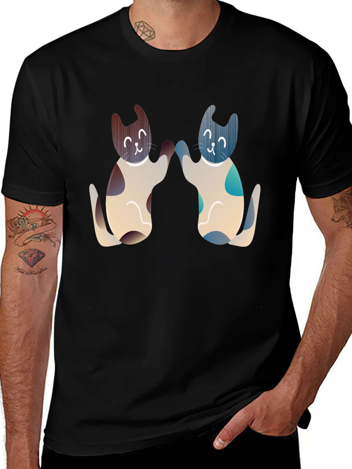 Cute Cats High Five Graphic Tee - Black