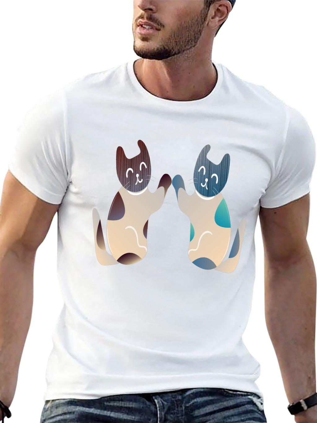 Cute Cats High Five Graphic Tee - Black