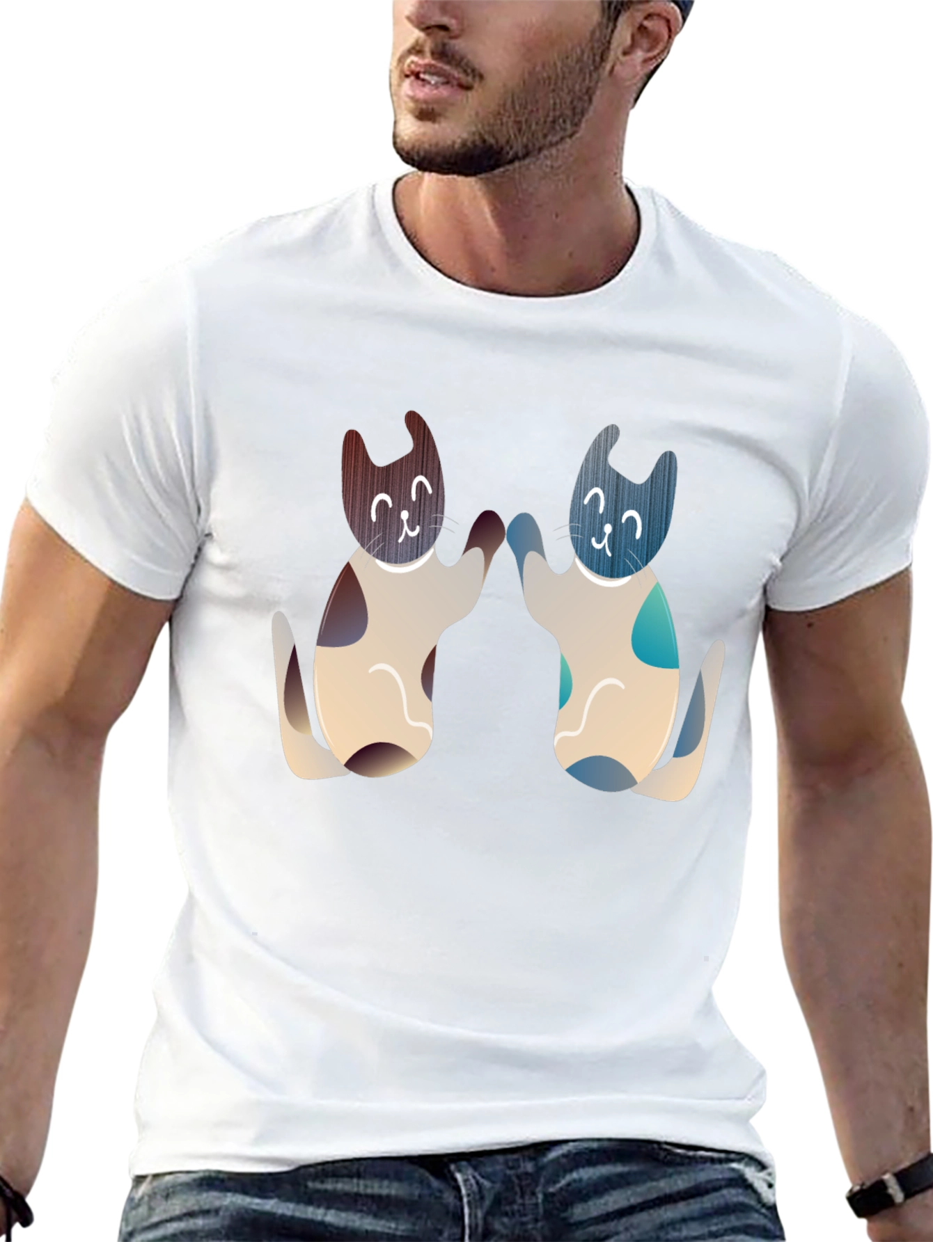 Cute Cats High Five Graphic Tee - Black