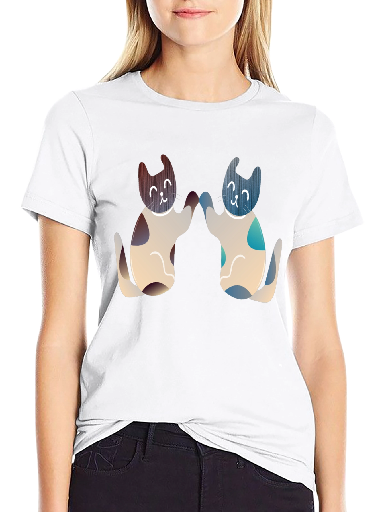 Cute Cats High Five Graphic Tee - Black