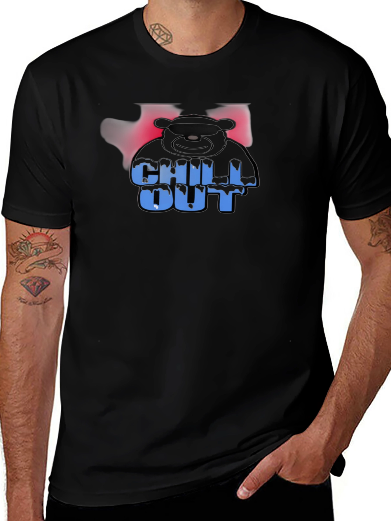 Chill Out Bear Graphic Black T-Shirt