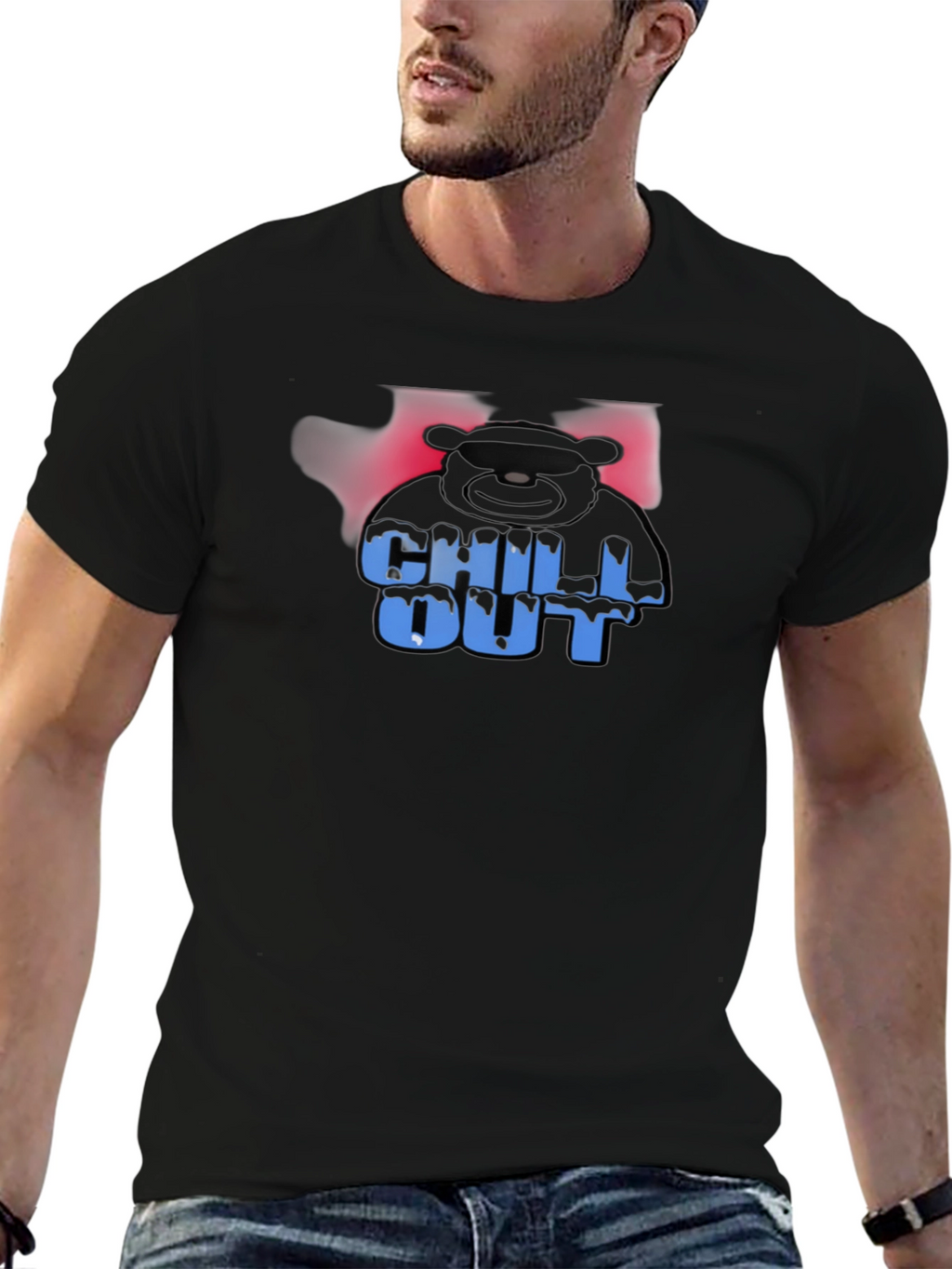 Chill Out Bear Graphic Black T-Shirt