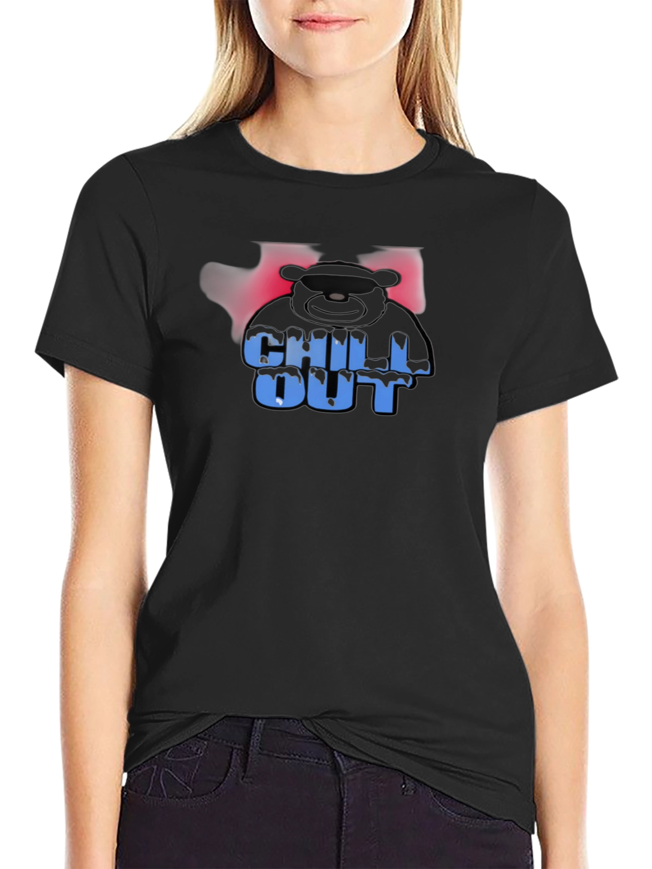 Chill Out Bear Graphic Black T-Shirt