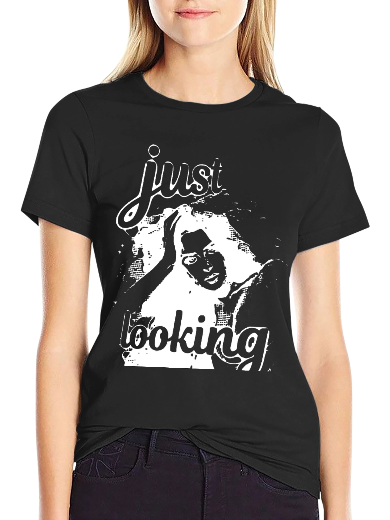 Just Looking Graphic Print Black T-Shirt