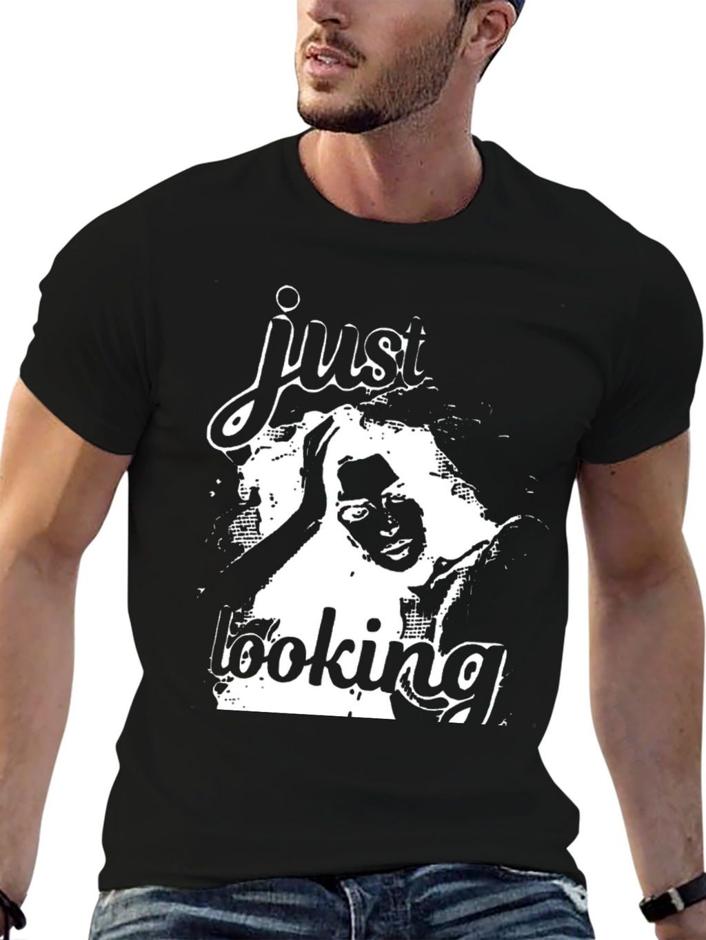 Just Looking Graphic Print Black T-Shirt