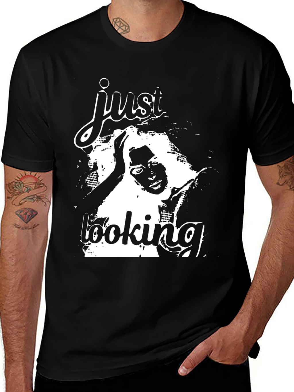 Just Looking Graphic Print Black T-Shirt