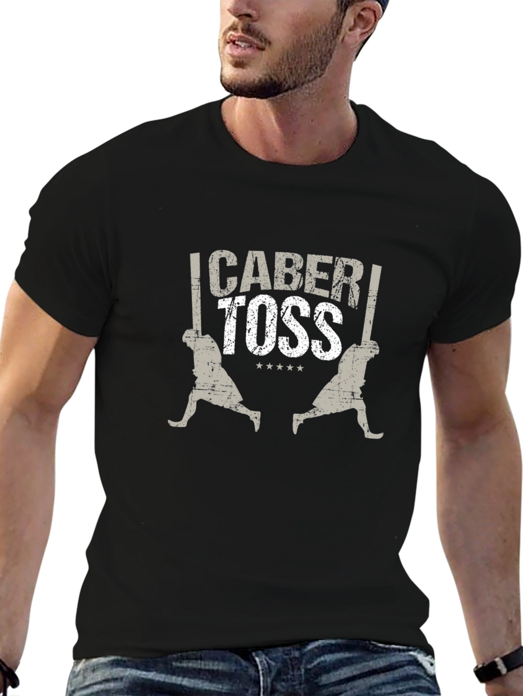 Caber Toss T-Shirt Black Cotton Blend Graphic Tee