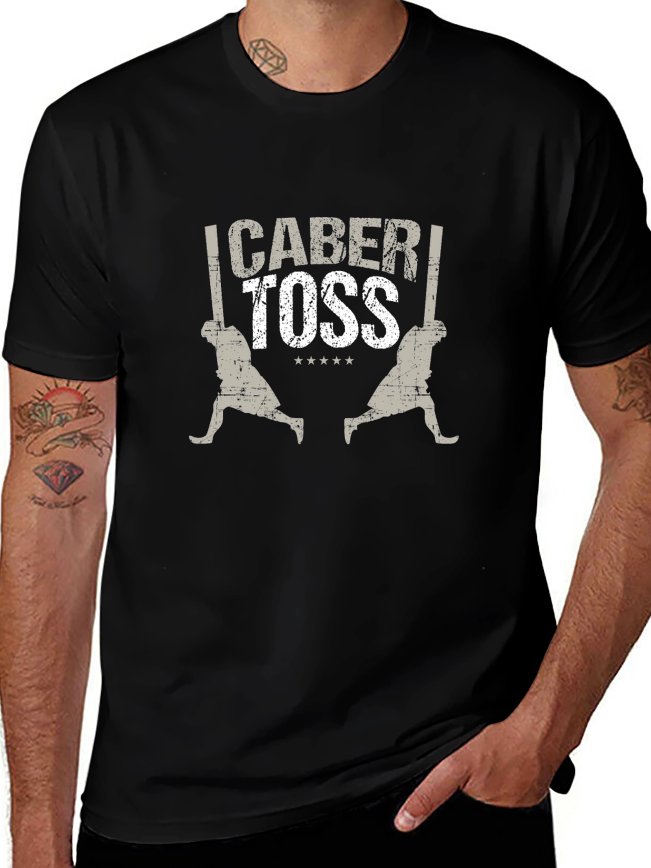 Caber Toss T-Shirt Black Cotton Blend Graphic Tee