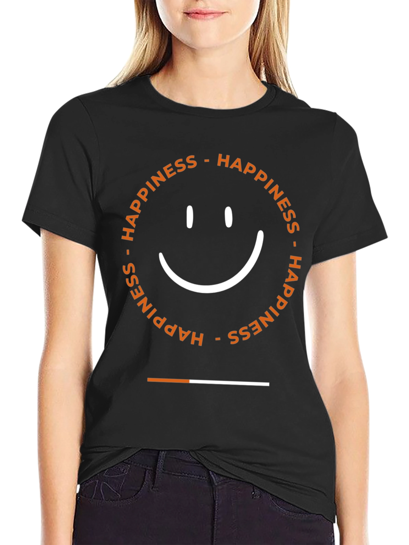 Happiness Smiley Face Graphic Tee - Black Cotton Blend