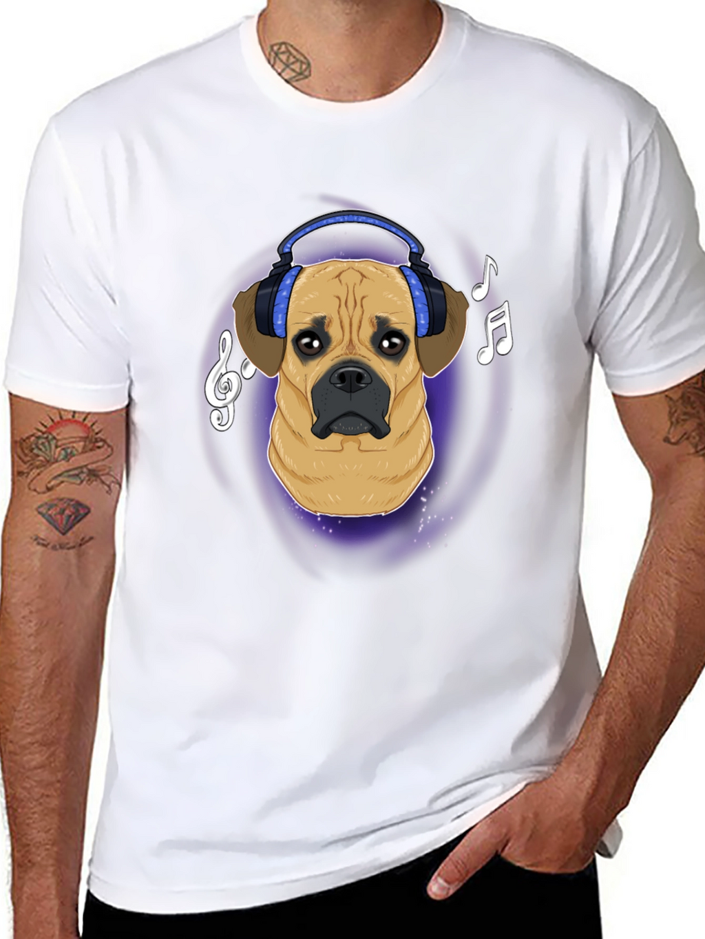 Dog DJ T-Shirt - Musical Puggle Design