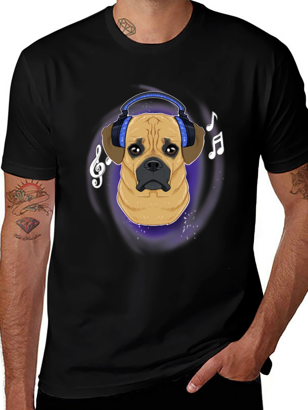 Dog DJ T-Shirt - Musical Puggle Design