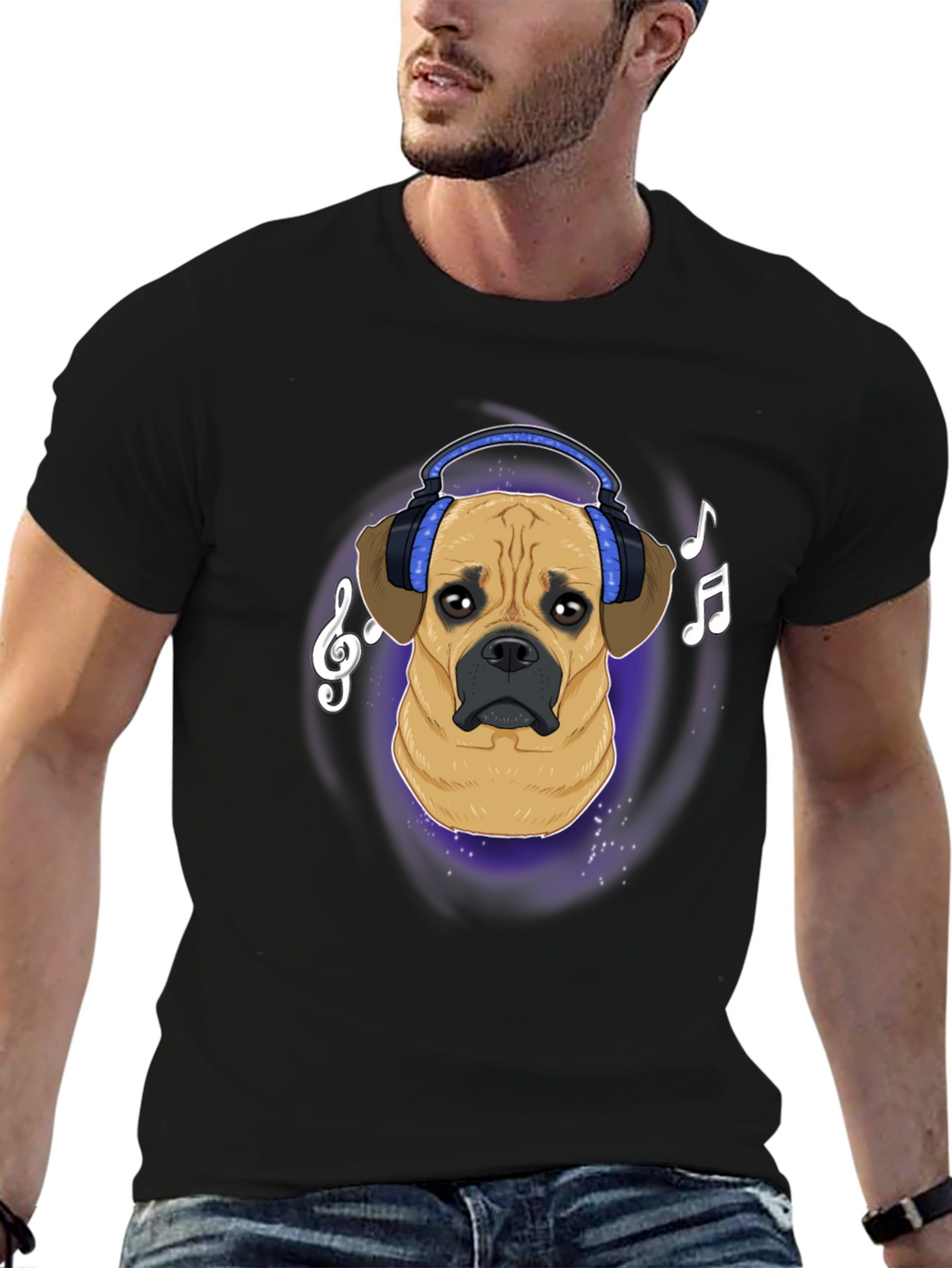 Dog DJ T-Shirt - Musical Puggle Design