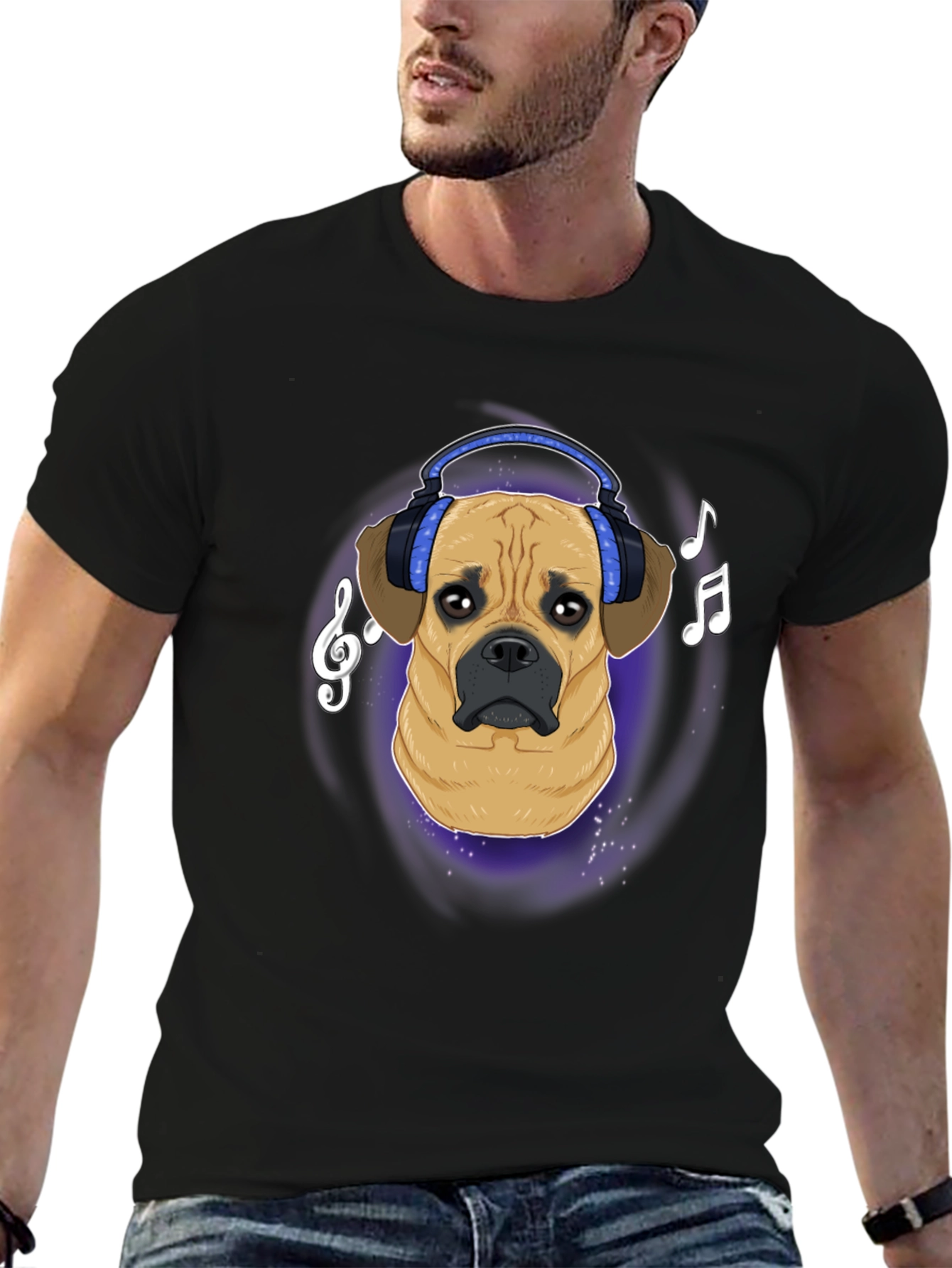 Dog DJ T-Shirt - Musical Puggle Design