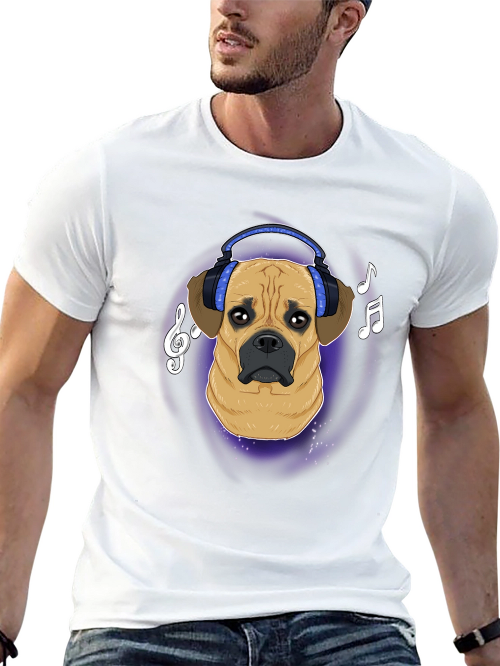 Dog DJ T-Shirt - Musical Puggle Design