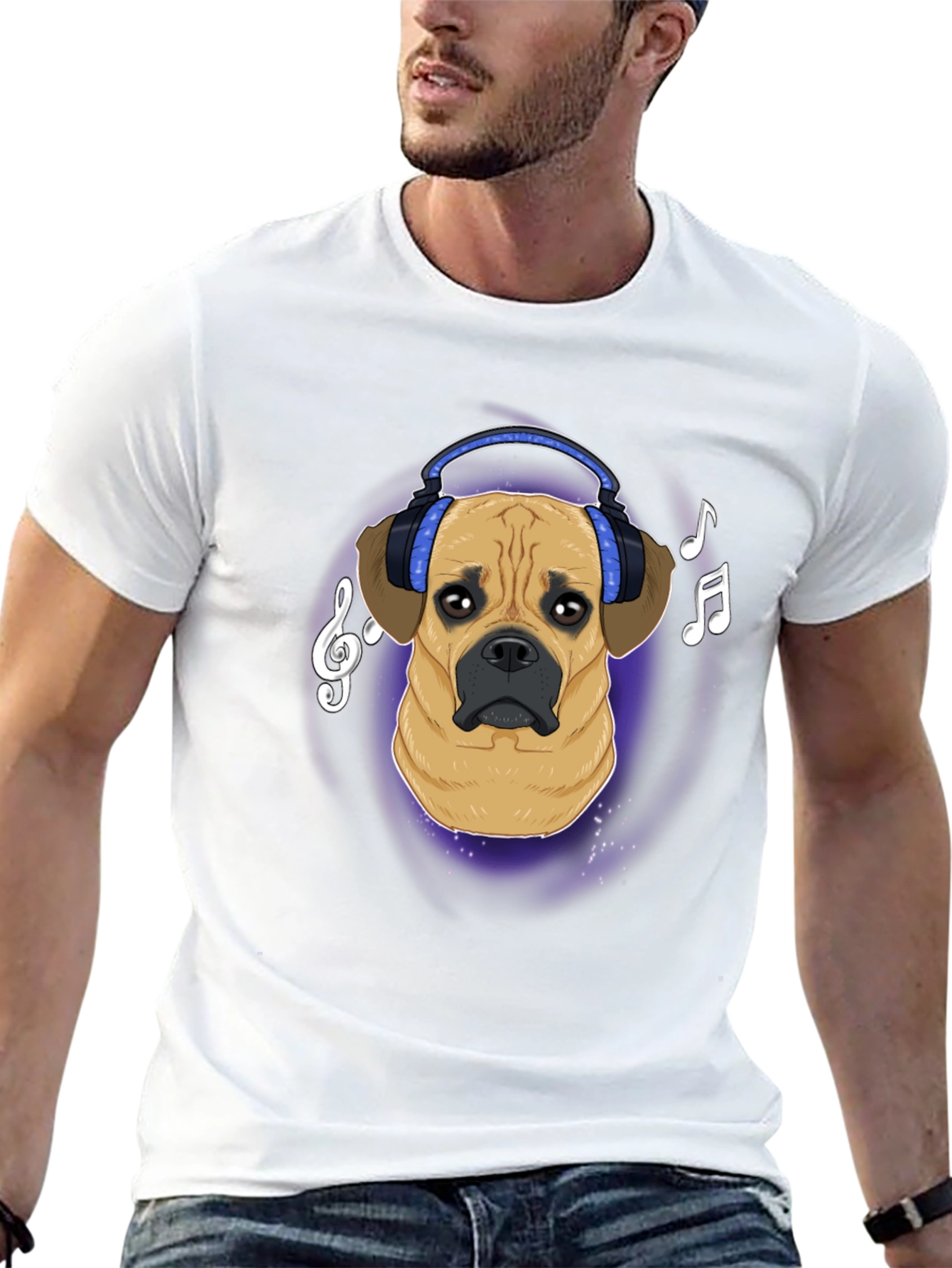 Dog DJ T-Shirt - Musical Puggle Design