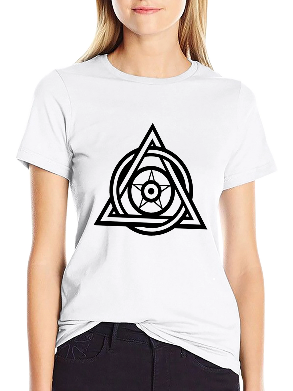Geometric Star Circle Triangle Graphic Tee - Black