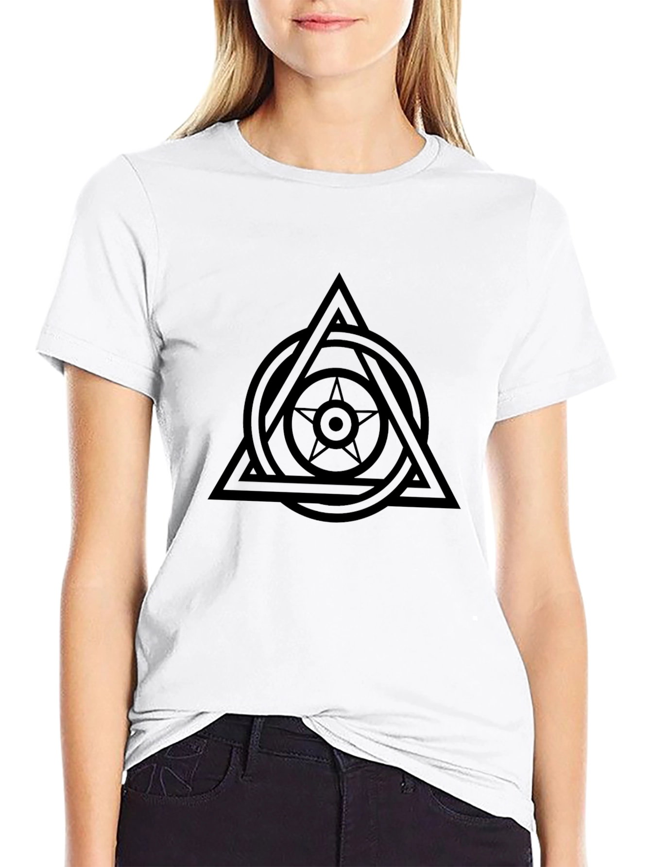 Geometric Star Circle Triangle Graphic Tee - Black