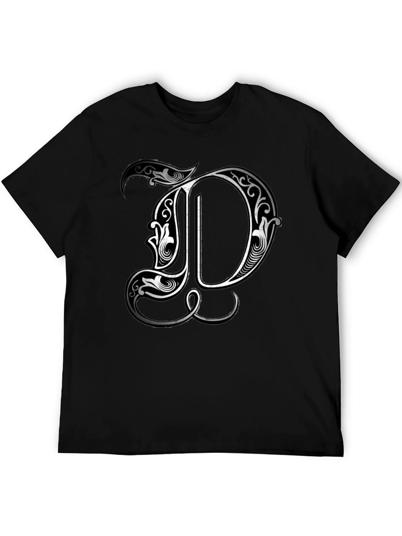 Ornate Letter D Graphic Tee - Stylish Black T-Shirt