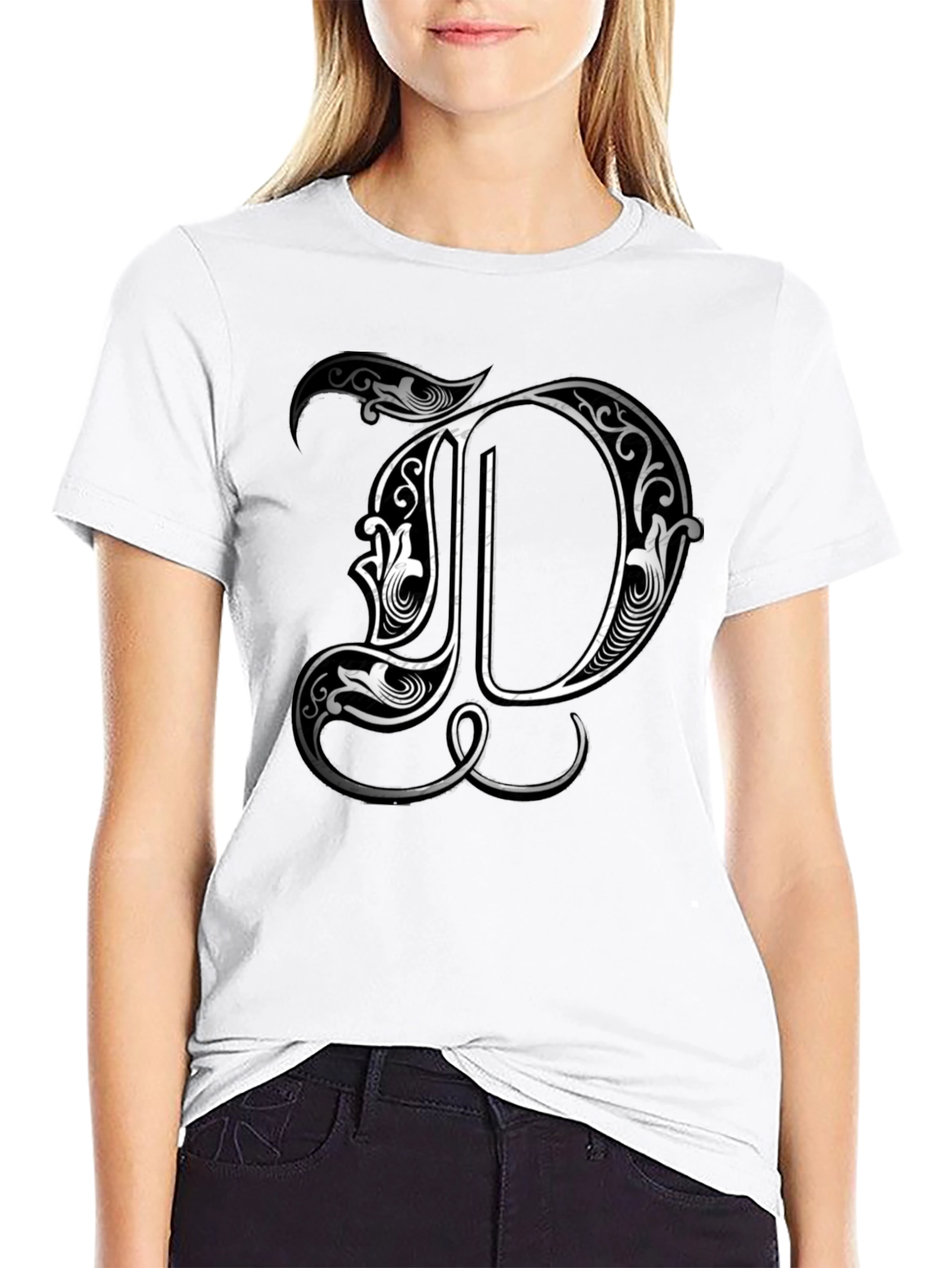 Ornate Letter D Graphic Tee - Stylish Black T-Shirt