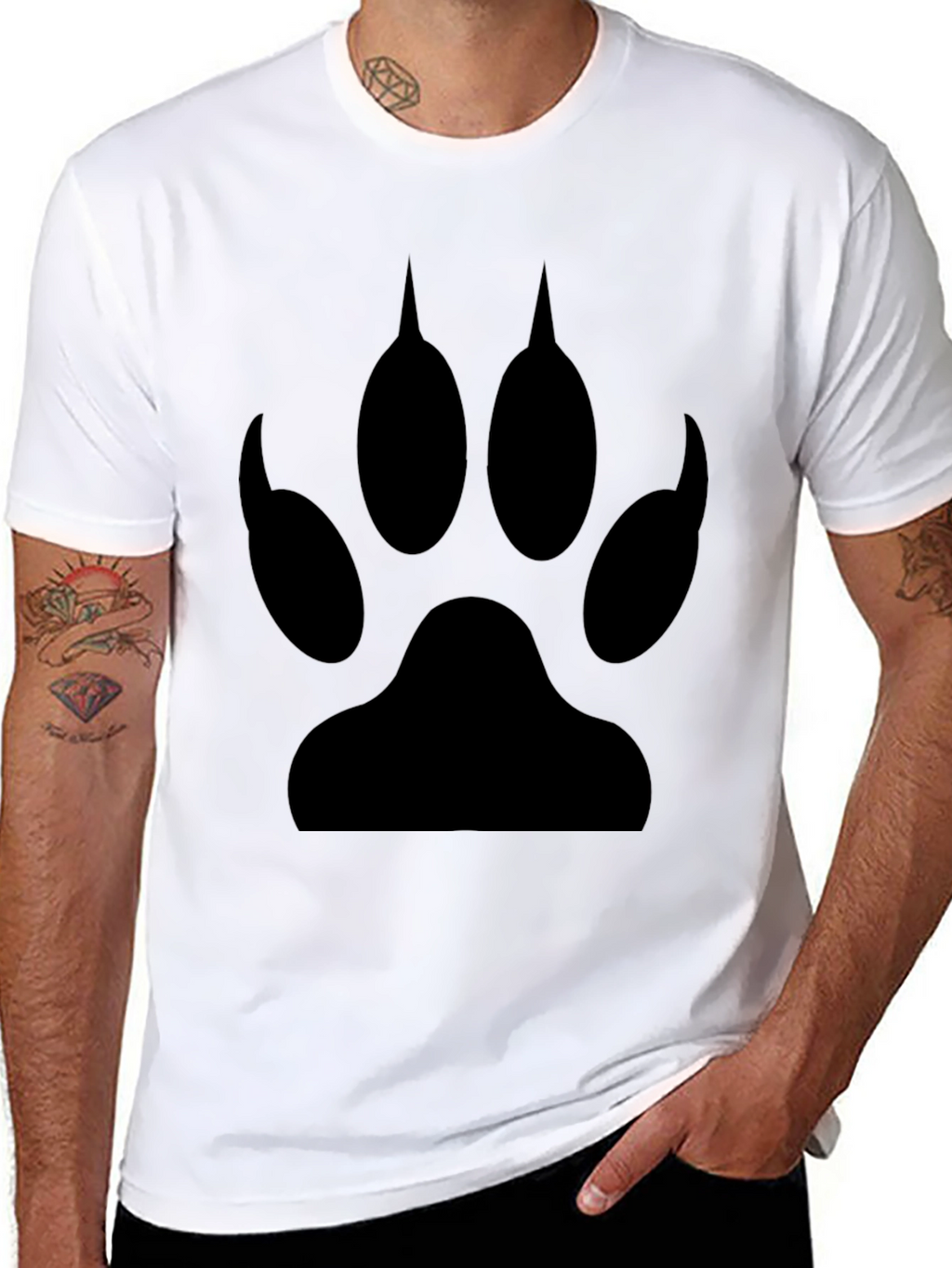 Wolf Paw Print Graphic T-Shirt - Black