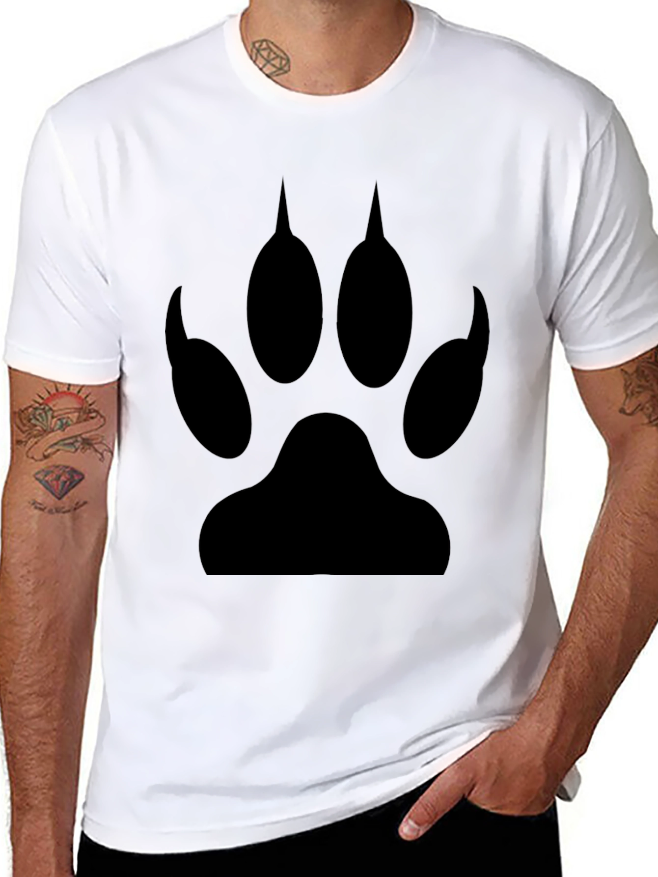 Wolf Paw Print Graphic T-Shirt - Black