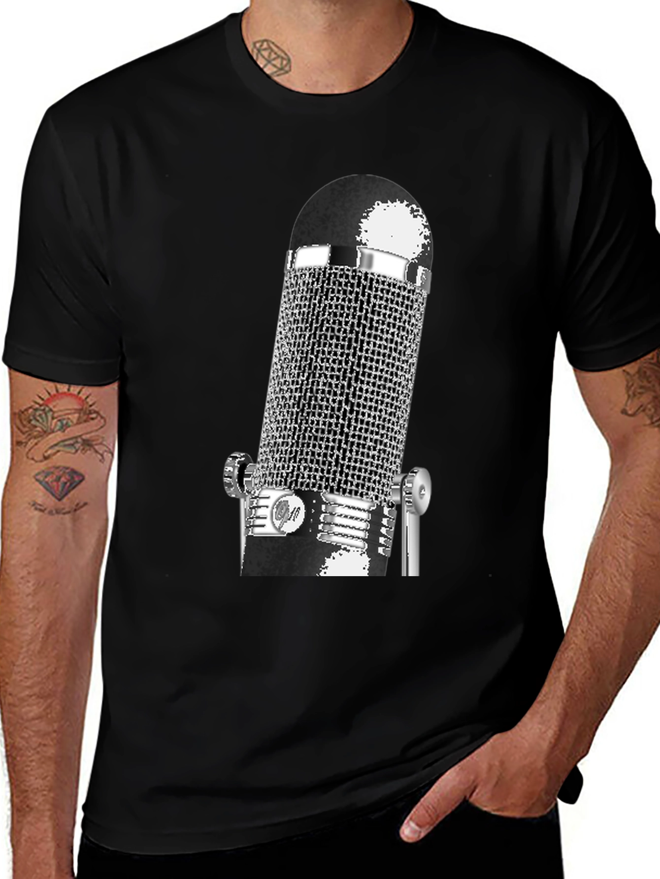 Vintage Microphone Graphic T-Shirt - Black