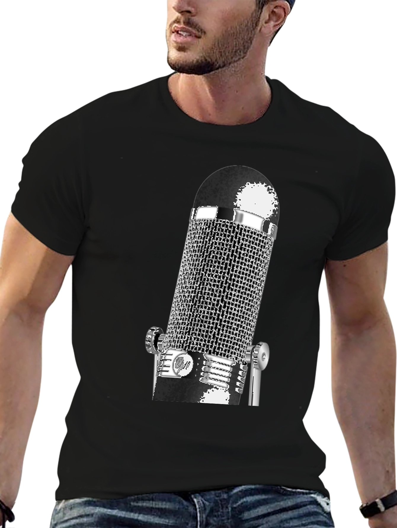 Vintage Microphone Graphic T-Shirt - Black