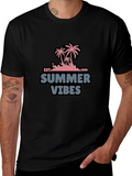 Summer Vibes Black T-Shirt with Palm Tree Design