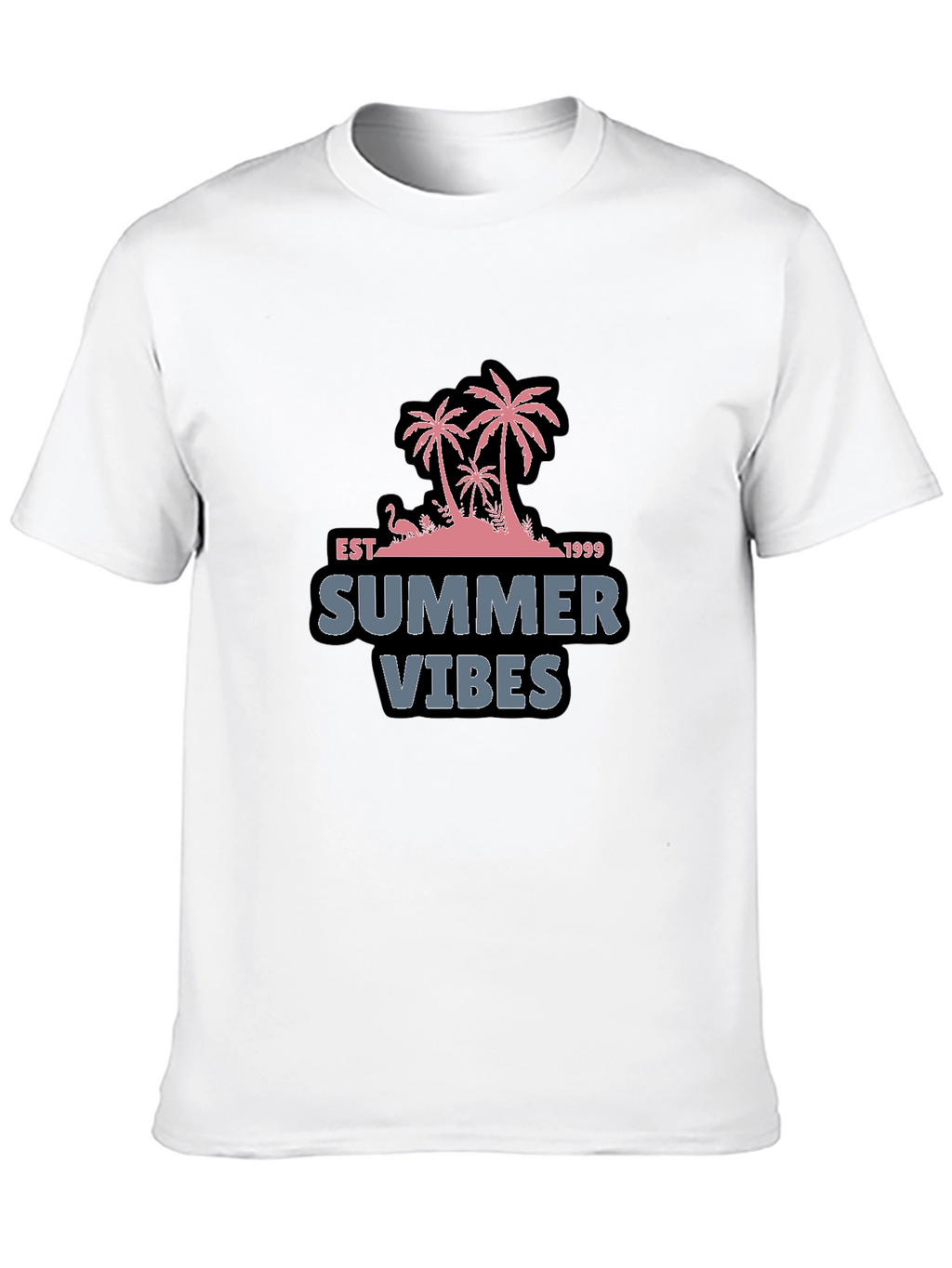 Summer Vibes Black T-Shirt with Palm Tree Design