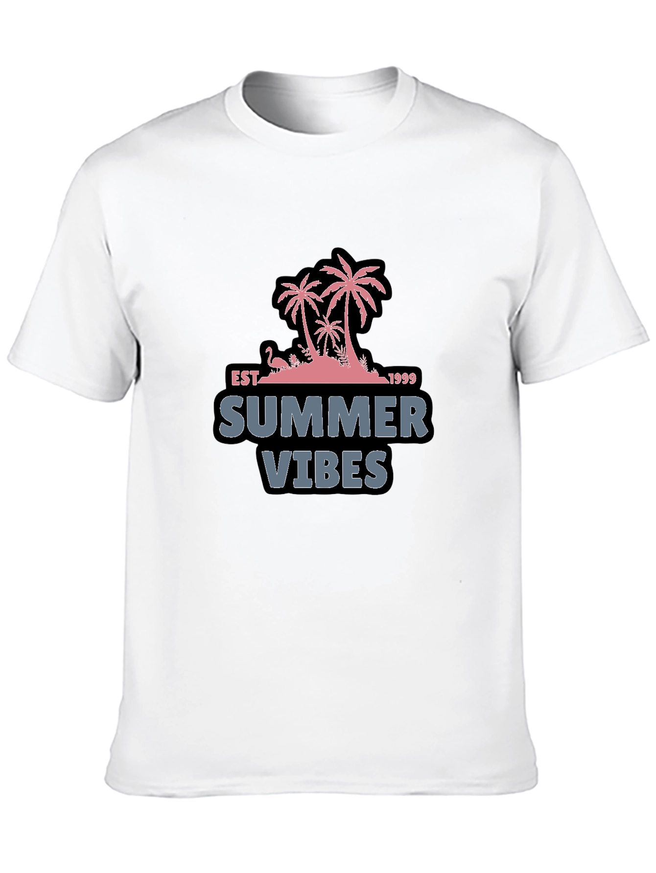 Summer Vibes Black T-Shirt with Palm Tree Design