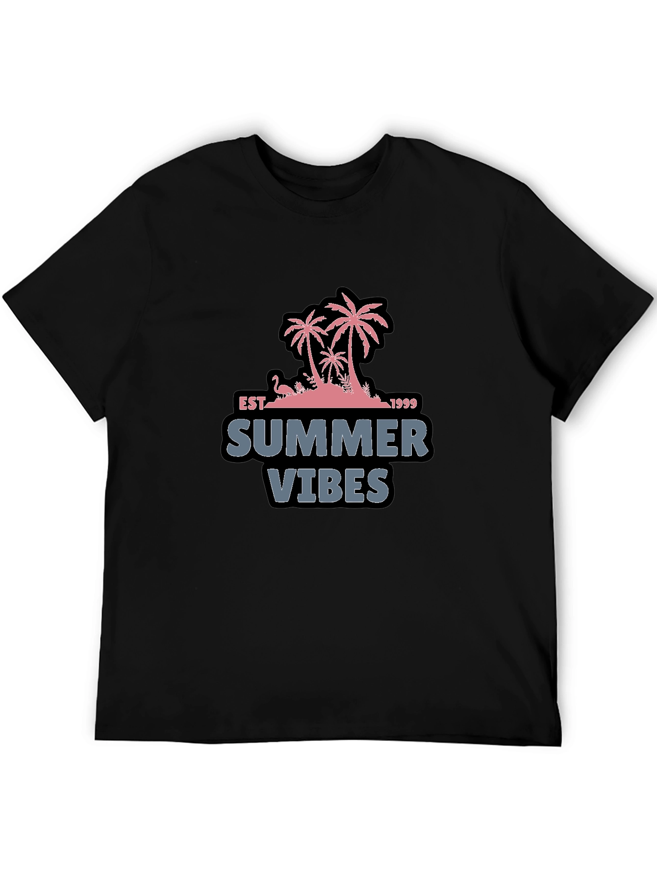 Summer Vibes Black T-Shirt with Palm Tree Design