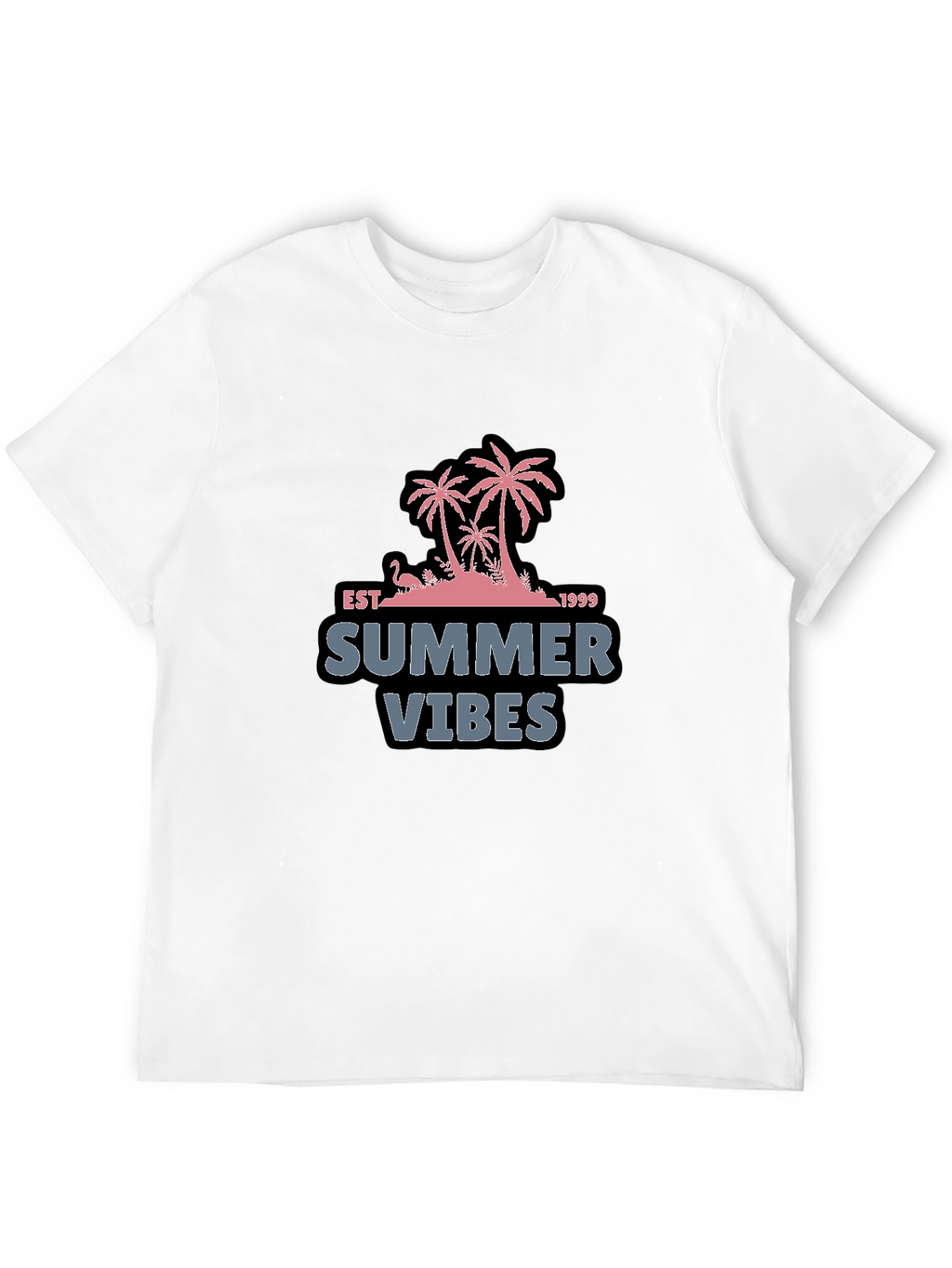 Summer Vibes Black T-Shirt with Palm Tree Design