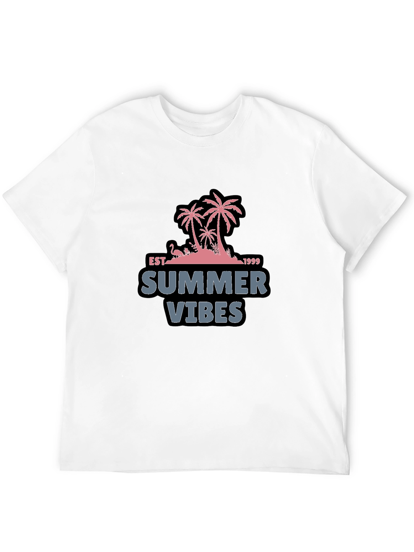 Summer Vibes Black T-Shirt with Palm Tree Design