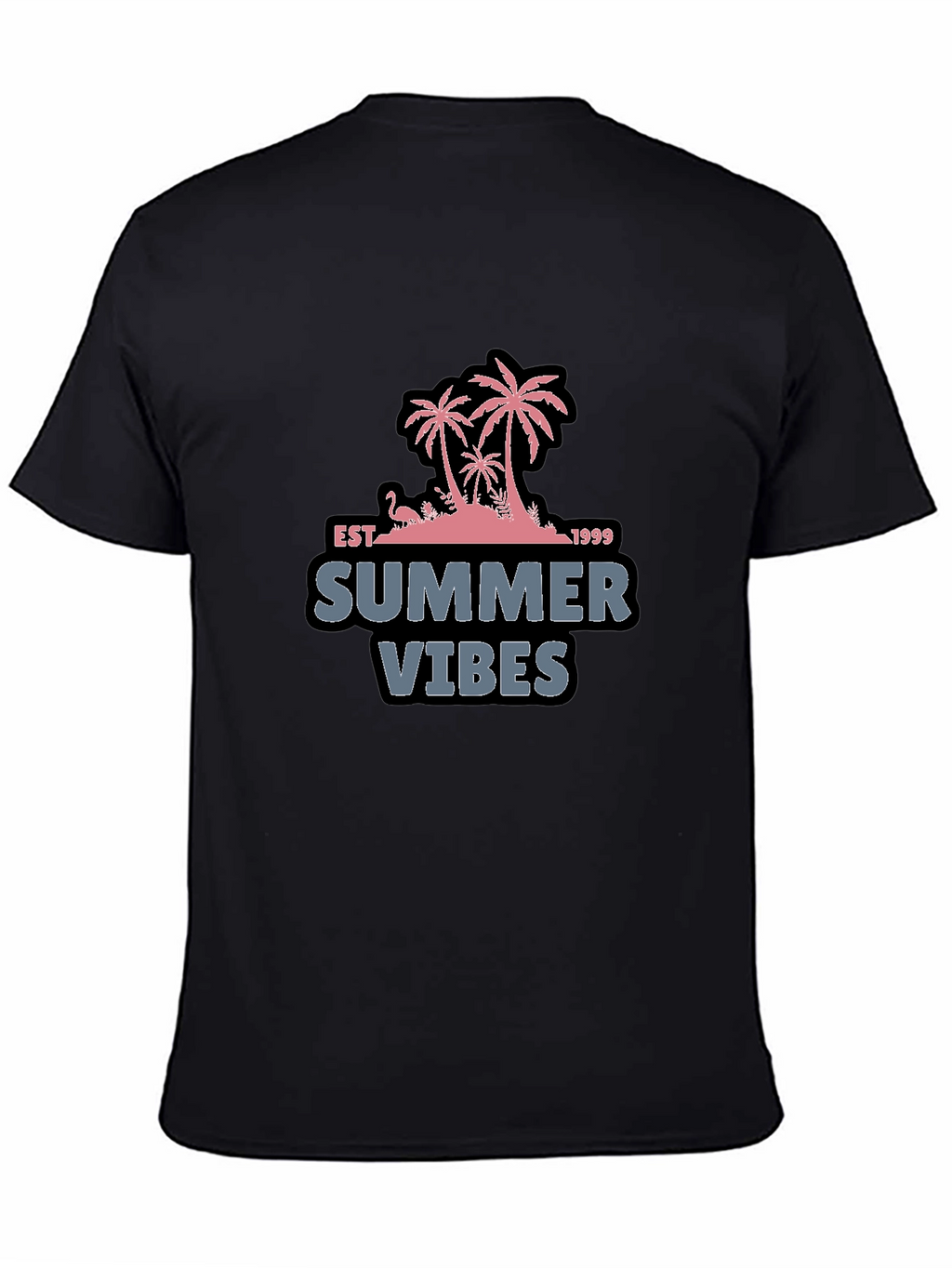 Summer Vibes Black T-Shirt with Palm Tree Design